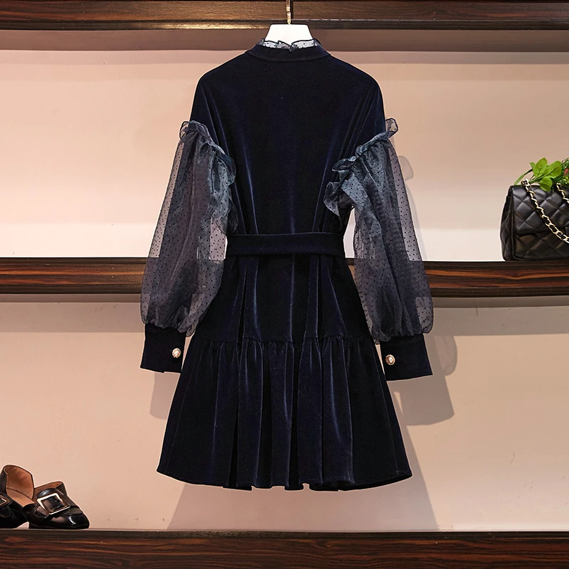 4XL женские жира осень и зима винтажные золотые бархатное платье с длинными