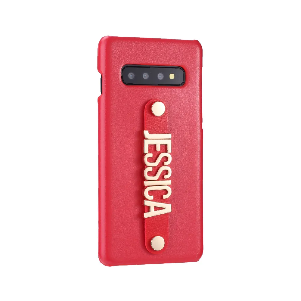 Red Для Samsung Galaxy S8 S9 S10 Plus Note 8 9 A50 пользовательский кожаный чехол для телефона крепежный ремешок Золотой металлический Название текст телефон Funda Coque - Цвет: Red