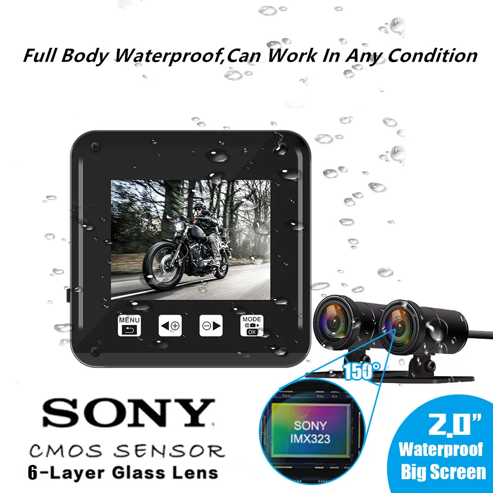 Водонепроницаемый видеорегистратор для мотоцикла Wi Fi moto dvr FHD1080P 150 ° камера с