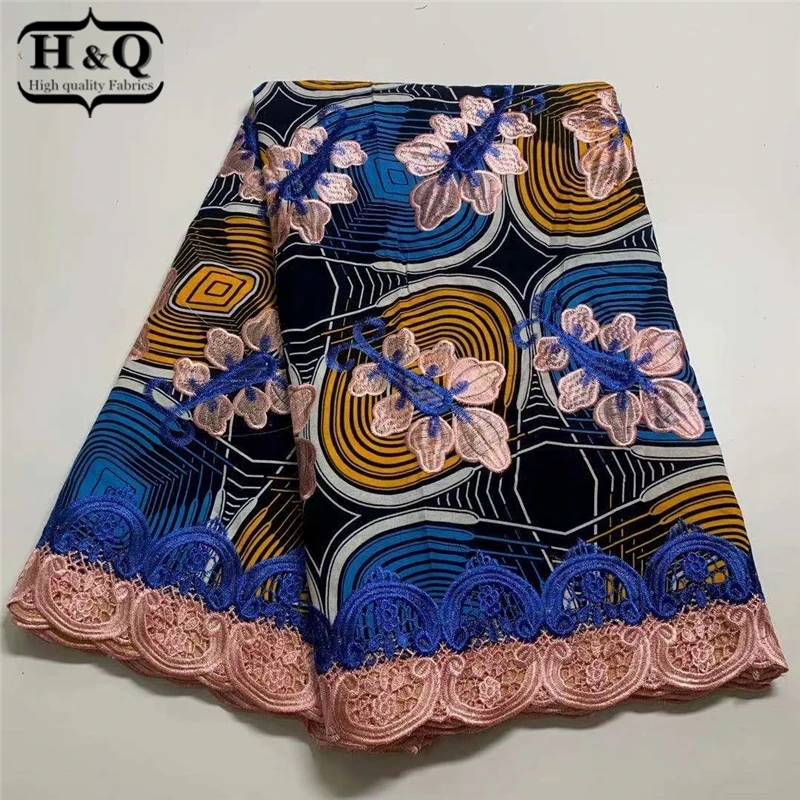 

H & Q новейшая вышивка восковая нигерийская Водорастворимая кружевная ткань 6 цветов хлопок Анкара африканская восковая печать кружевная се...