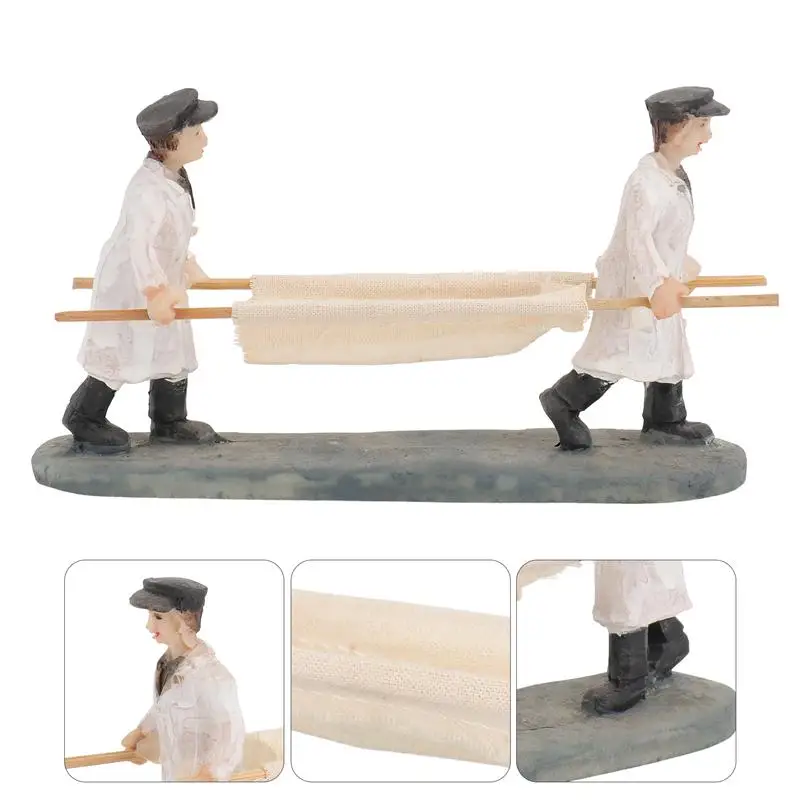 

1pc Doctor Stretcher Carrying Model Resin Figure Ornament (Black White)