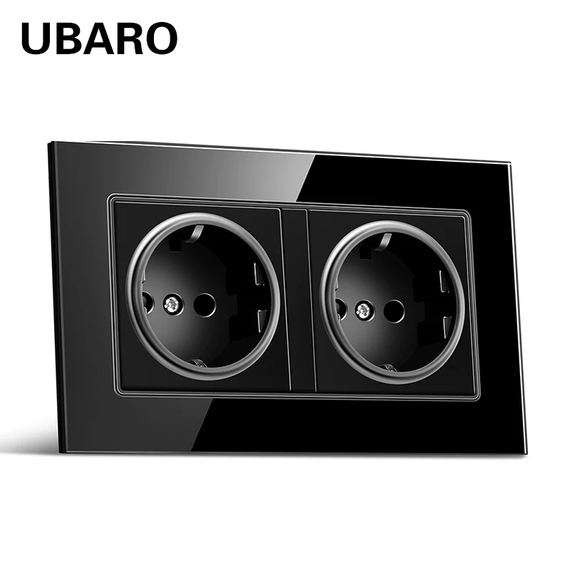 

UBARO 146*86mm German Standard AC110-250V 16A Crystal Glass Panel Wall Socket Soquete Stopcontact Elextric Sockets Steckdose