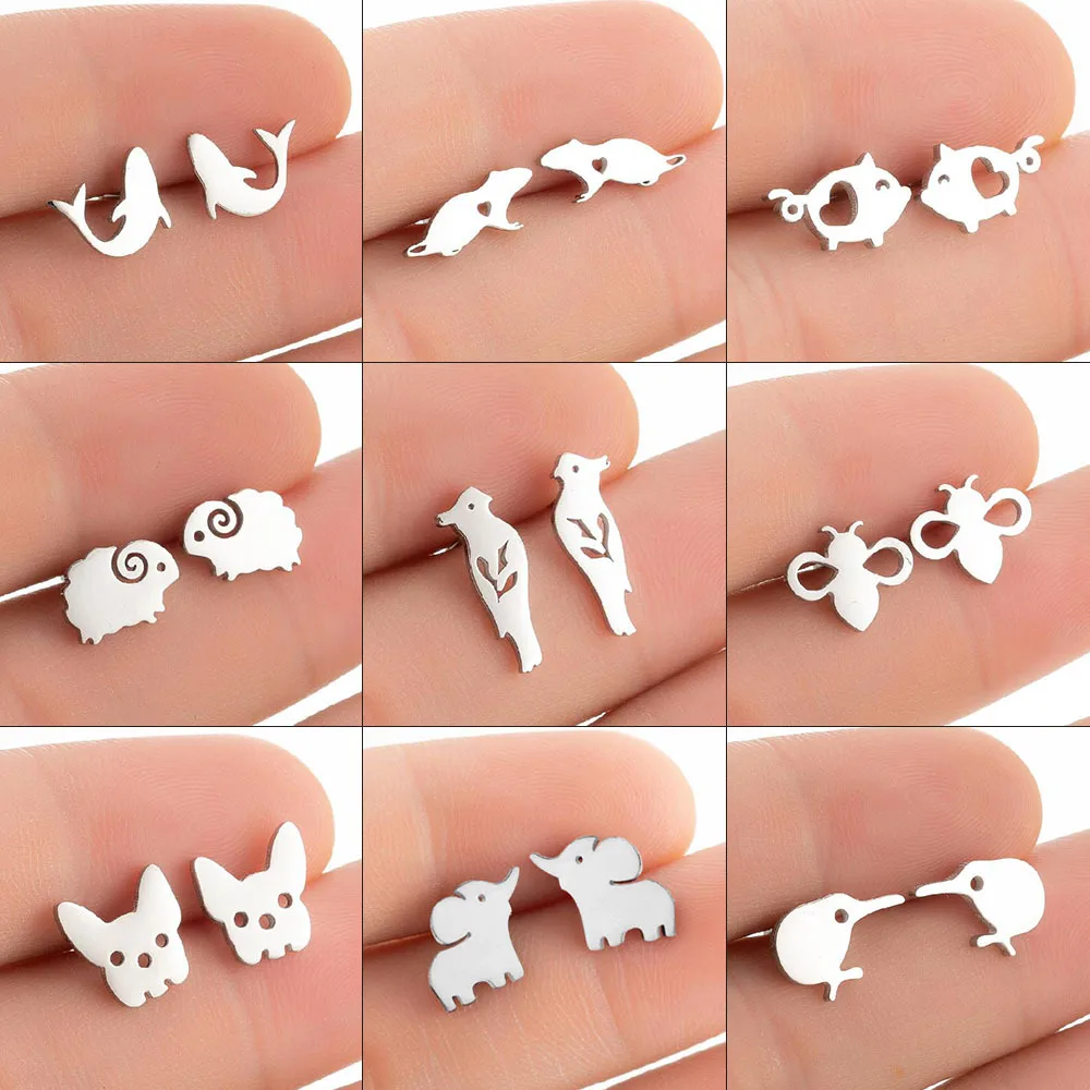 

WANGAIYAO2021 new small earrings female simple wild animal earrings bee dolphin earrings electroplating ear jewelry girls day gi