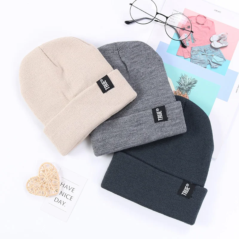 

Winter Knitted Skullies Beanies Winter Letter True Hat Soft Hip Hop Hat for Men Women Casual Beanies Bonnet Unisex Solid Cap