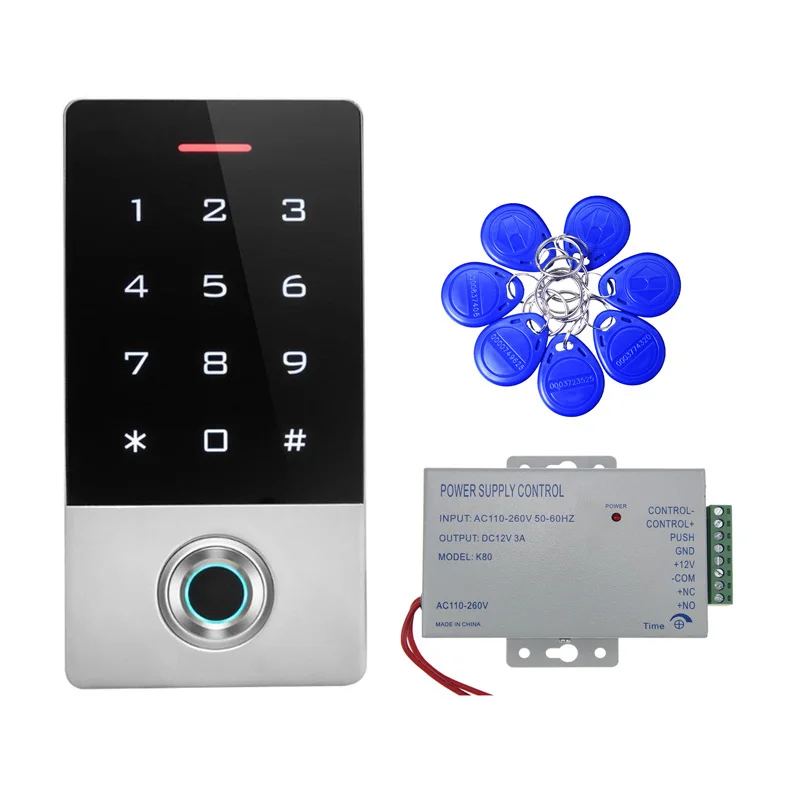 

with power supply Waterproof RFID Fingerprint Reader Scanner Password gate opener Door Access Control Keypad Security Entry