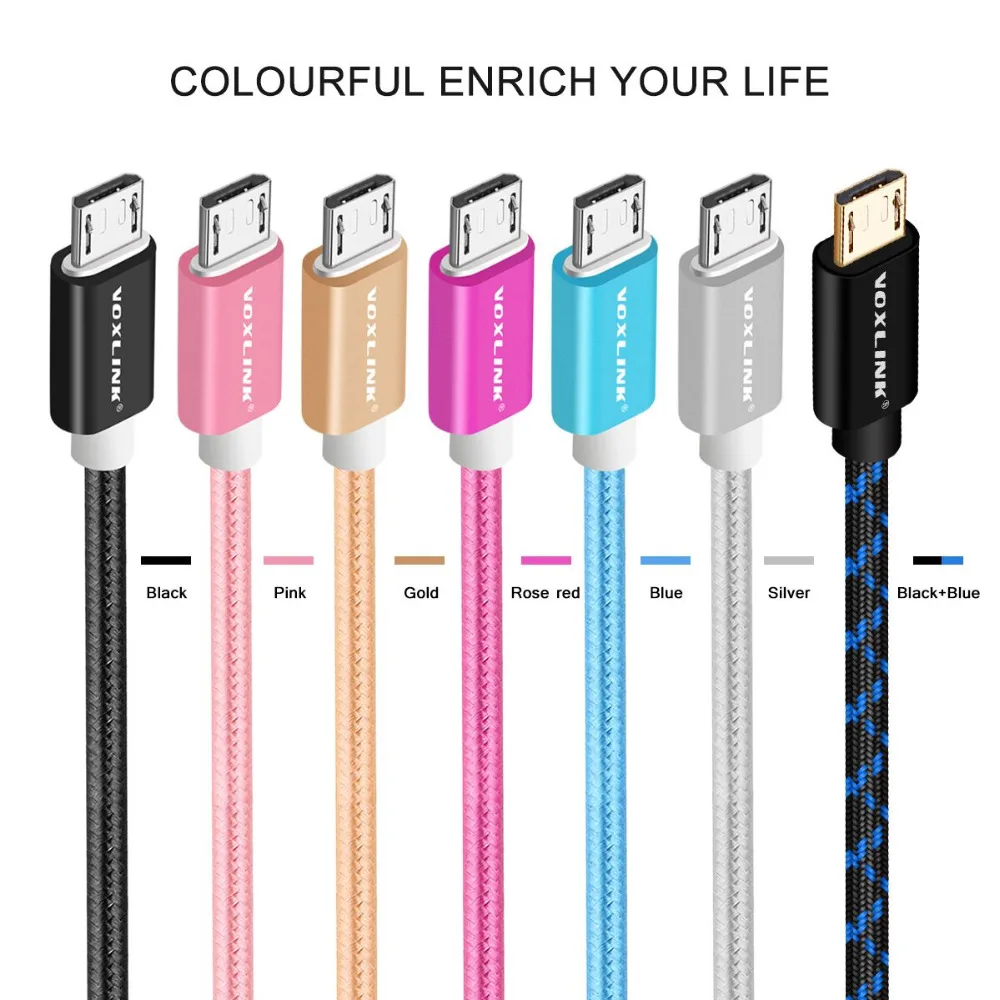Кабель Micro USB VOXLINK в нейлоновой оплетке 1 м 2 3 usb кабель для синхронизации данных и