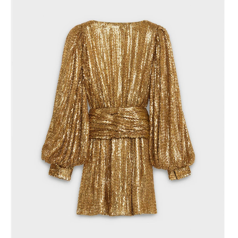 

AEL Sexy Sequin Women Dress V Neck Lantern Sleeve With Belt High Waist Slim Mini Party Dresses Female Fashion 2019 Autumn
