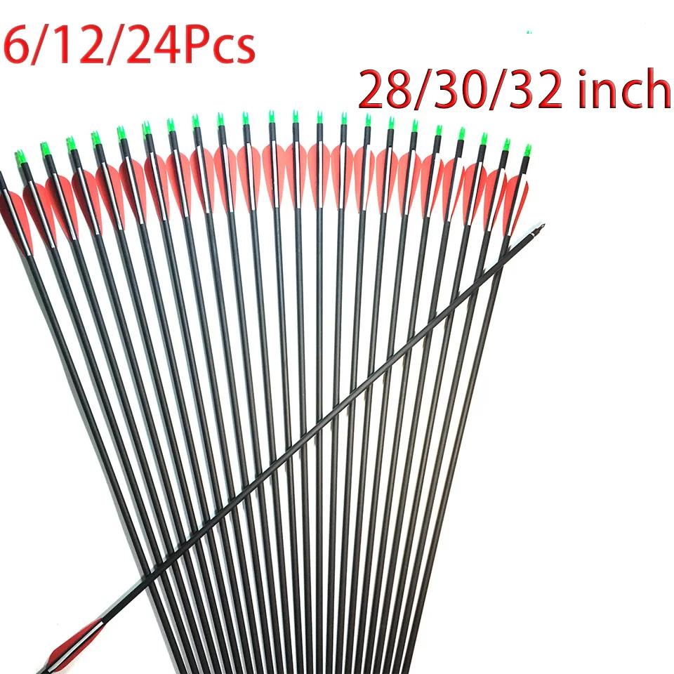 

6/12/24Pcs 28/30/32 inch Carbon Arrow Spine 500 For 40-60 lbs Compound/Recurve Bow Long Bow Archery with Replaceable Arrow Heads