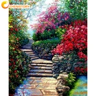 Раскраска маслом по номерам для взрослых CHENISTORY, с рамкой, с цветами, для творчества, красочная лестница, пейзаж, акриловая краска, художественное оформление