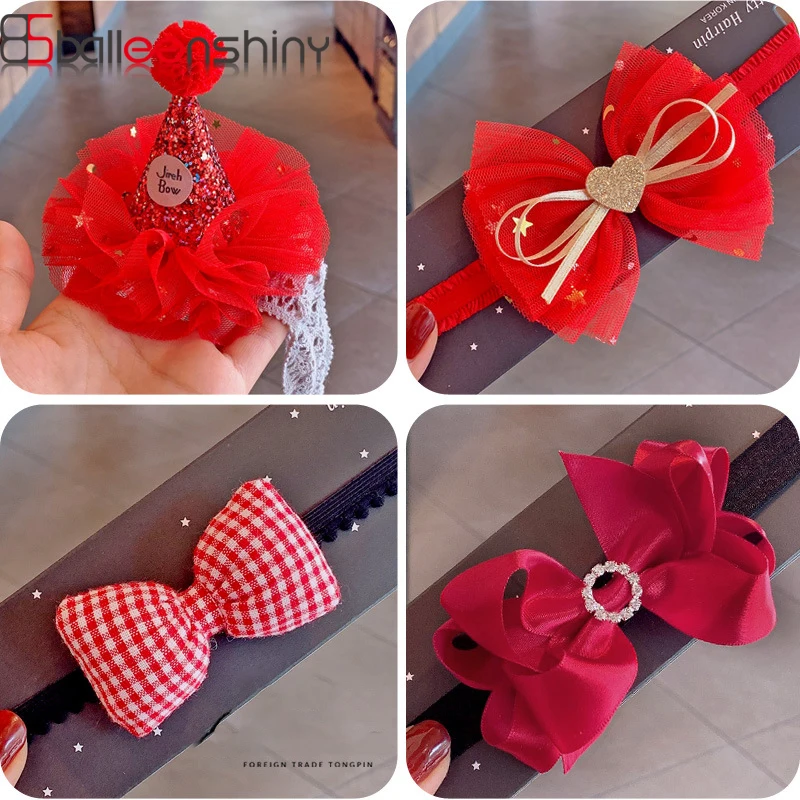 BalleenShiny, красная серия, повязка на голову для маленьких девочек, повязка на голову принцессы с бантом, корона, цветок, Детские Эластичные аксессуары для волос, подарок