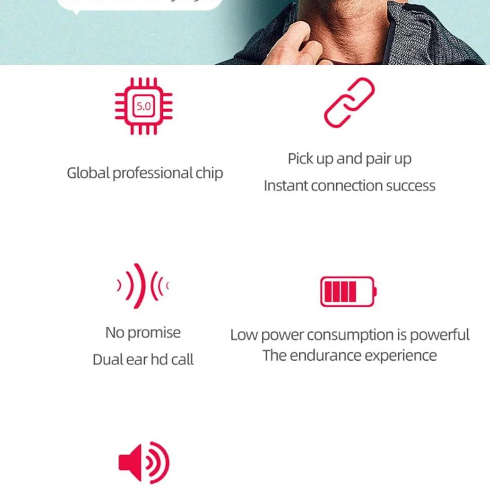 Jinreach A6S Bluetooth наушники V5.0 Беспроводные наушники стерео бас гарнитура с шумоподавителем с микрофоном