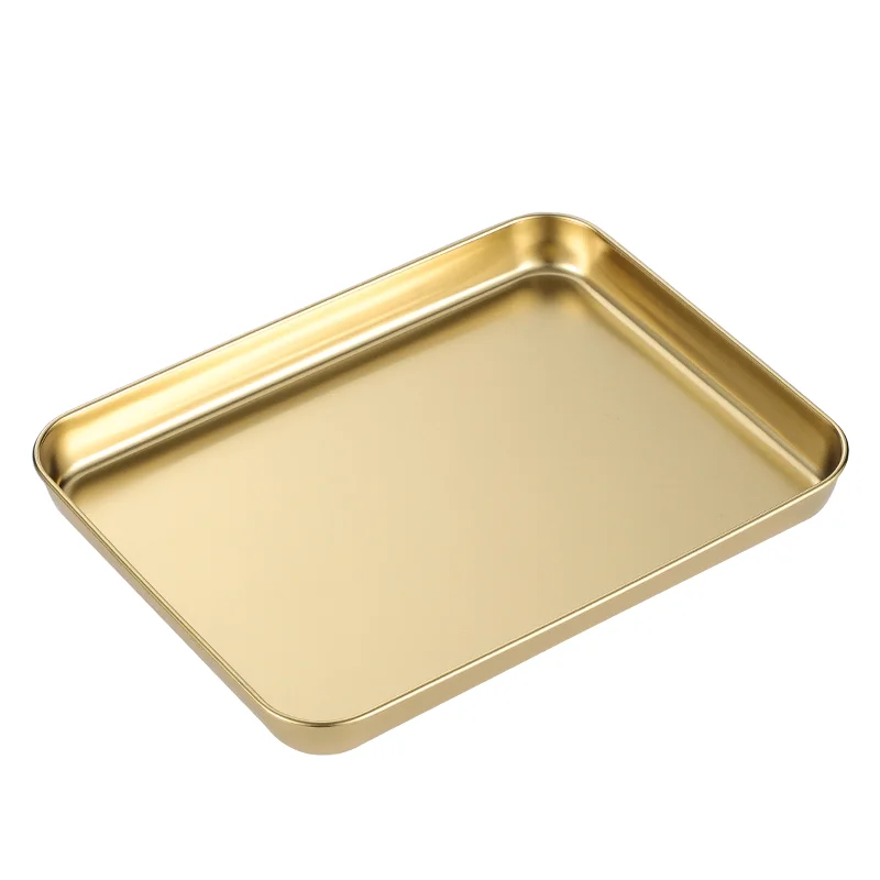 

304 Stainless Steel Rectangular Tray Barbecue Plate Flat-bottomed Intestine Noodle Plate Baking Cake Bread Plate