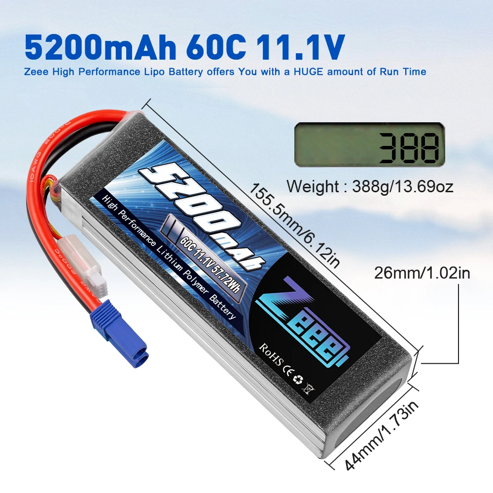 2 единицы zeee 3s lipo батарея 111 v 60c 5200 мач с ec5