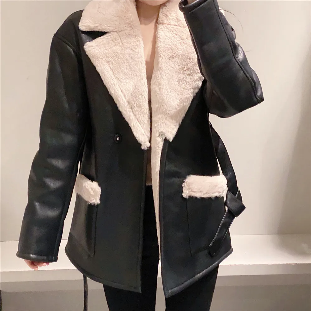 

PU Collected Waisted Parkas Women Fashion Simple Coats Women Elegant Spring Stand Collar Cotton Jackets Female Ladies