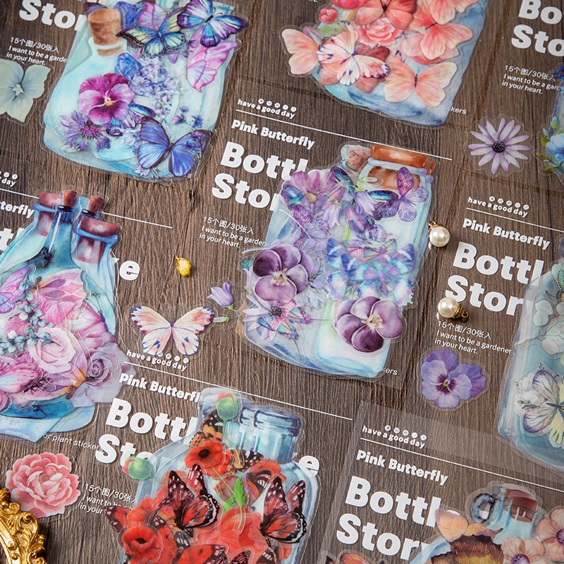 

30sheets Vintage Butterfly PET Sticker Package DIY Diary Bullet Journal Decoration Sticker Album Scrapbooking School Supplies