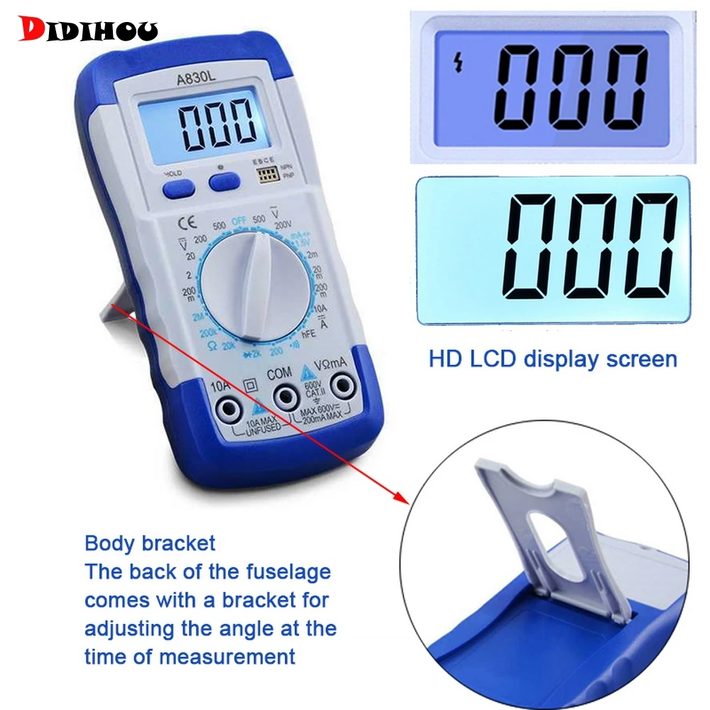 DIDIDHOU XL830L Ручной цифровой мультиметр с ЖК подсветкой Портативный AC/DC Амперметр