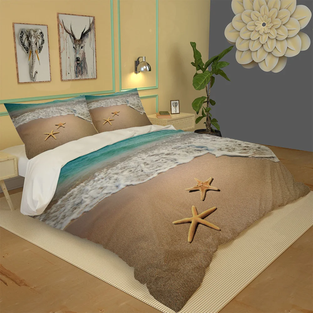 Наволочка чехол для кровати элегантная королева взрослых природа пейзаж пляж 3d