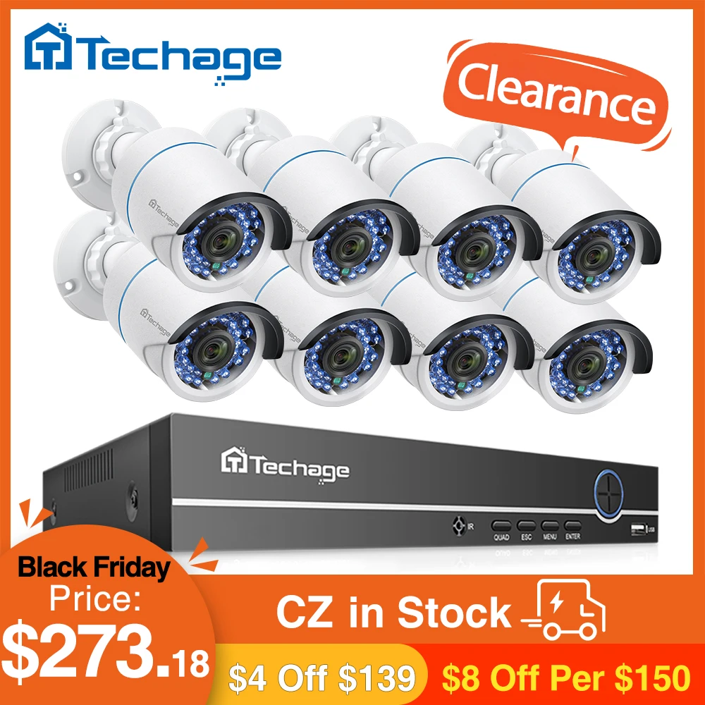 Techage 8CH 1080P POE NVR Системы IP Камера 2MP аудио запись звука CCTV видеонаблюдение комплект