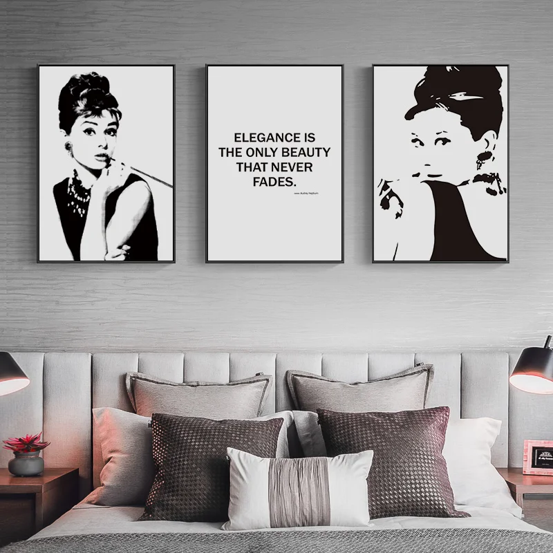 Черный белый цвет Одри Хепберн Wall Art Холст Картина котировки в минималистском