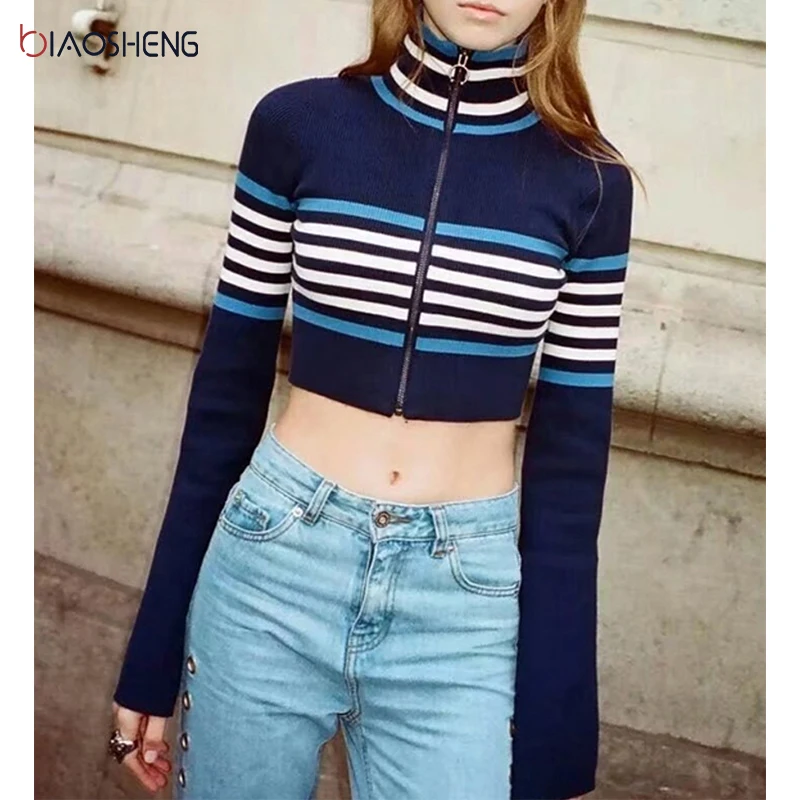 

Women's Sweater Autumn Turtleneck 2021 Fashion Short Ladies Sweater Y2k Tops Long Sleeve College Style Zipper Knitted Pullover
