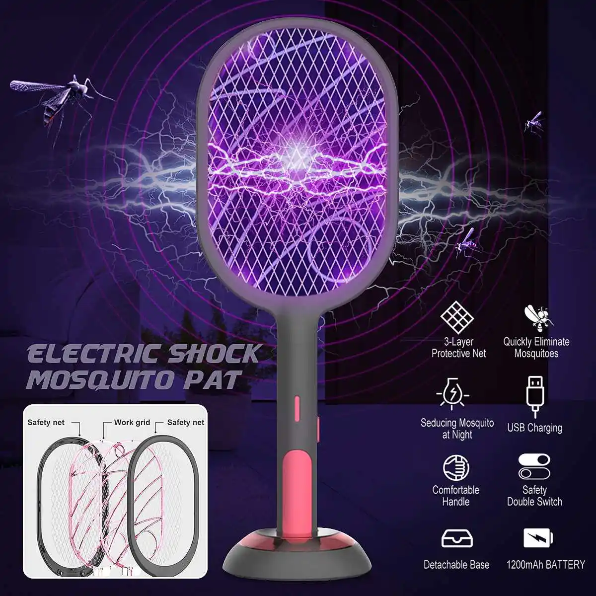 3000V Портативная электрическая ракетка от москитов насекомых Zapper Swatter УФ