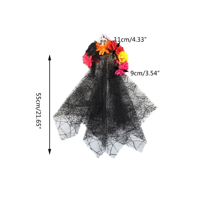 

2021 New Halloween Skull Hair Hoop Mesh Lace Flower Headband Theme Party Performance Headdress Carnival Cosplay Hair Accessories