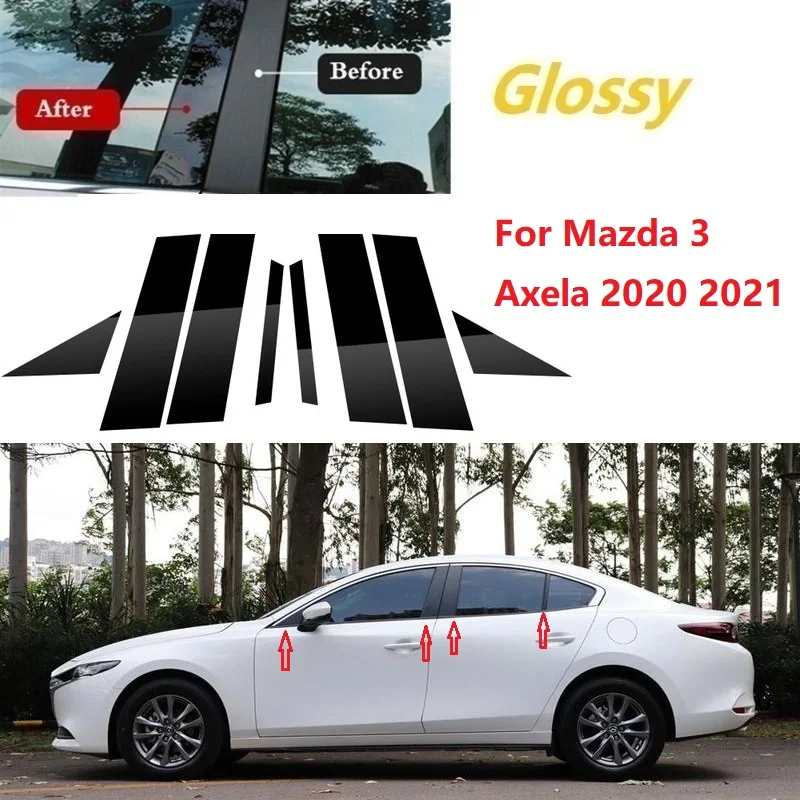

8PCS Polished Pillar Posts For Mazda 3 Axela 2020 2021 Car Window Trim Cover BC Column Sticker Chromium Styling
