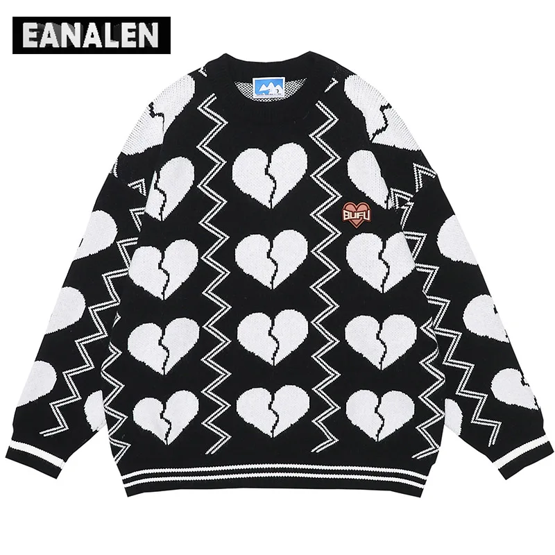 

Harajuku vintage love sweater men winter oversized punk rock hip hop street style knitted pullover women jumper ugly sweater