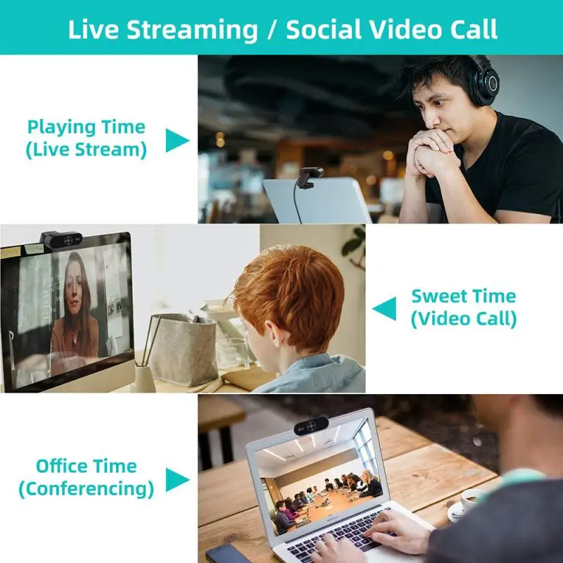 

HD 1080P Webcam Mini Computer PC WebCamera with Microphone Rotatable Cameras for Live Broadcast Video Calling Conference Work