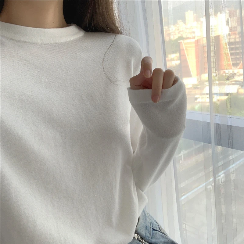 

Autumn / winter 2020 new knitted sweater women's Korean solid color slim fit, versatile round neck bottomed long sleeve