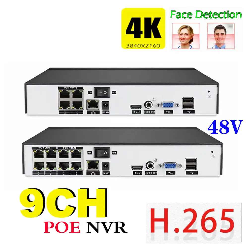 

48V POE NVR For 8.0MP 5.0MP ONVIF IP POE PTZ Camera CCTV System Surveillance 8CH 4K POE NVR H.265 P2P Cloud