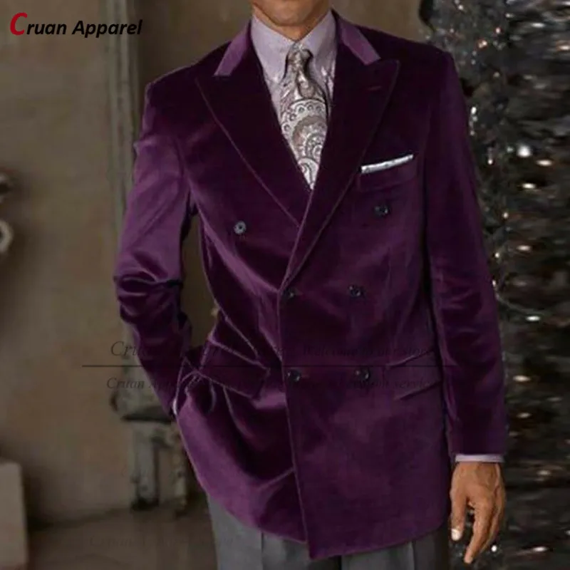 (One Blazer) 2022 Purple Velvet Men Blazer Wedding Tailor-made Gentleman Suit Jacket Formal Slim fit Double Breasted Man Coat
