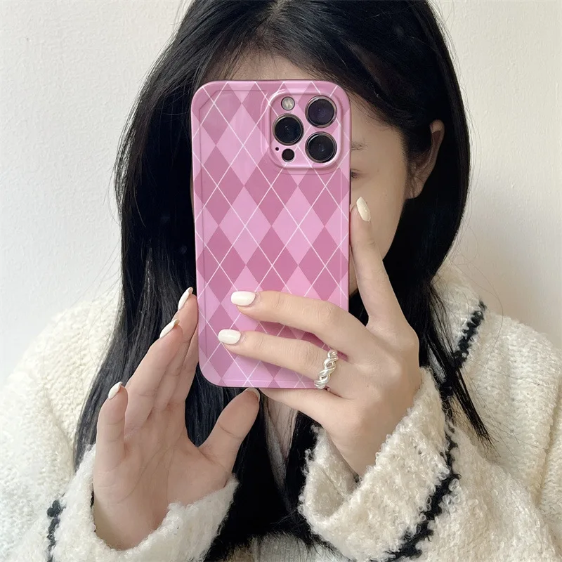 

Милый розовый Гладкий корейский чехол в клетку Ins для телефона iPhone 13 12 11 Pro Max 7 8 Plus XS Max X XR модный художественный Мягкий силиконовый чехол