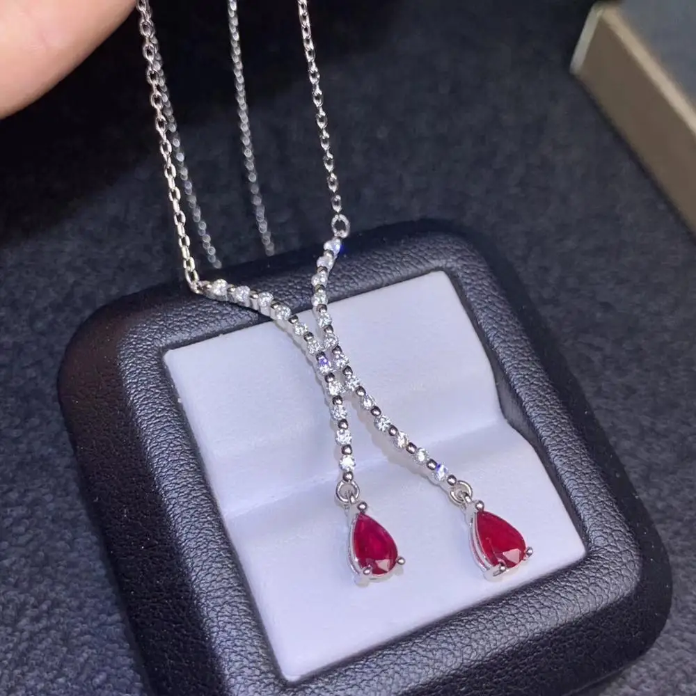 Женский кулон с красным Рубином из серебра 925 пробы|Ожерелья| |