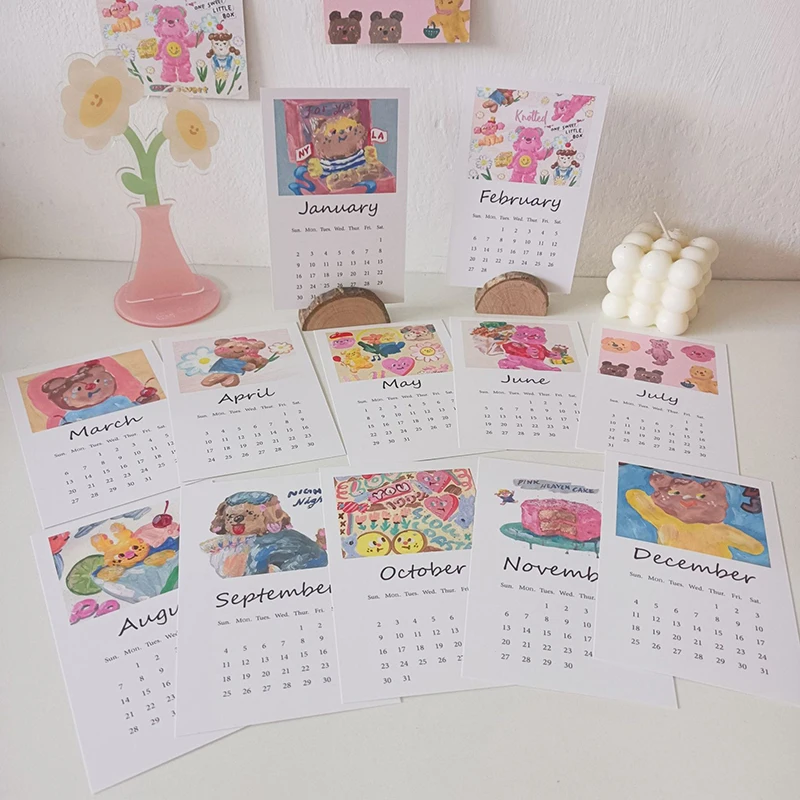 2022 милый мультяшный медведь Календарь декоративная открытка сделай сам
