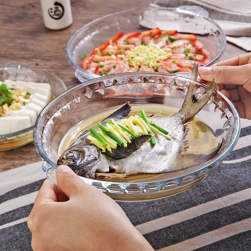 Термостойкая стеклянная тарелка плотная для салата и рыбы бытовая круглая