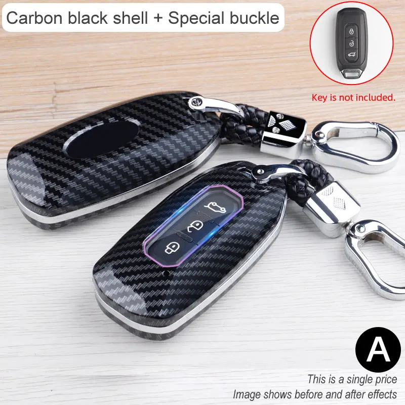 

ABS Car Key Case Carbon Fiber Pattern Remote Control Shell Protector Cover Keychain Holder For Ford Territory EV Auto Accessory