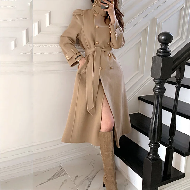 Sungtin корейское повседневное свободное шерстяное пальто с высоким воротником