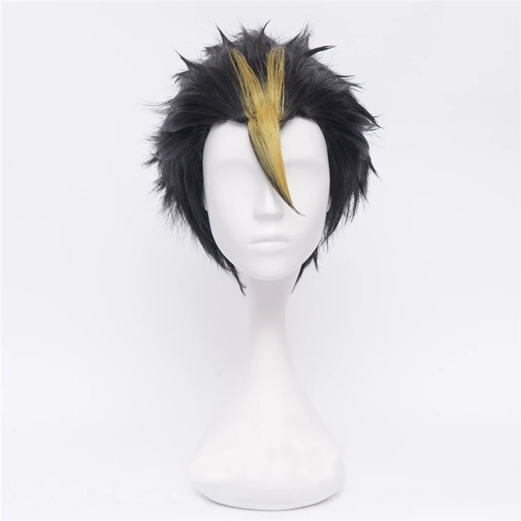 Anime Haikyuu!! Nishinoya Yuu Short Black And Blonde Heat Resistant Hair Cosplay Costume Wigs + Free Wig Cap | Тематическая одежда