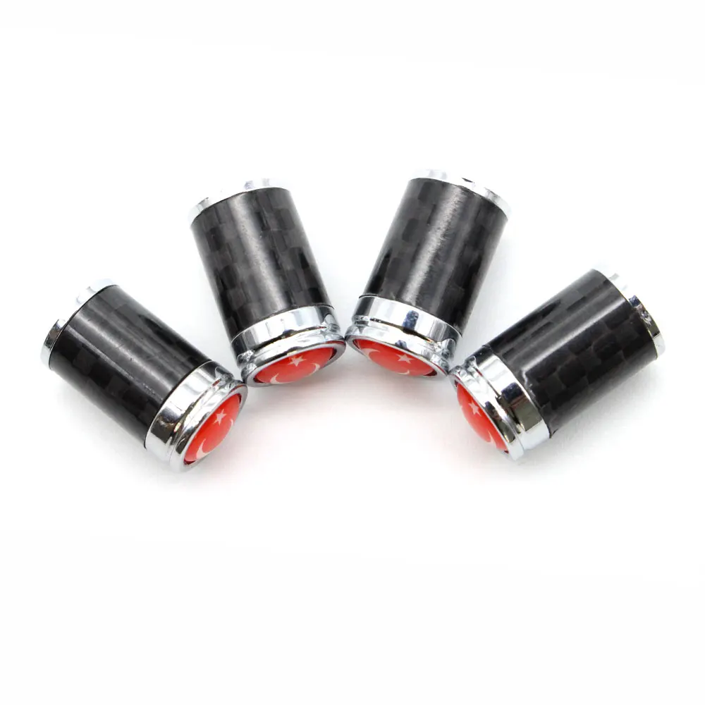 4 Pcs/Set Copper + Carbon Fiber Turkey flag Style Tire Valve Stem Cap Wheel Air Caps for Auto Cars | Автомобили и мотоциклы
