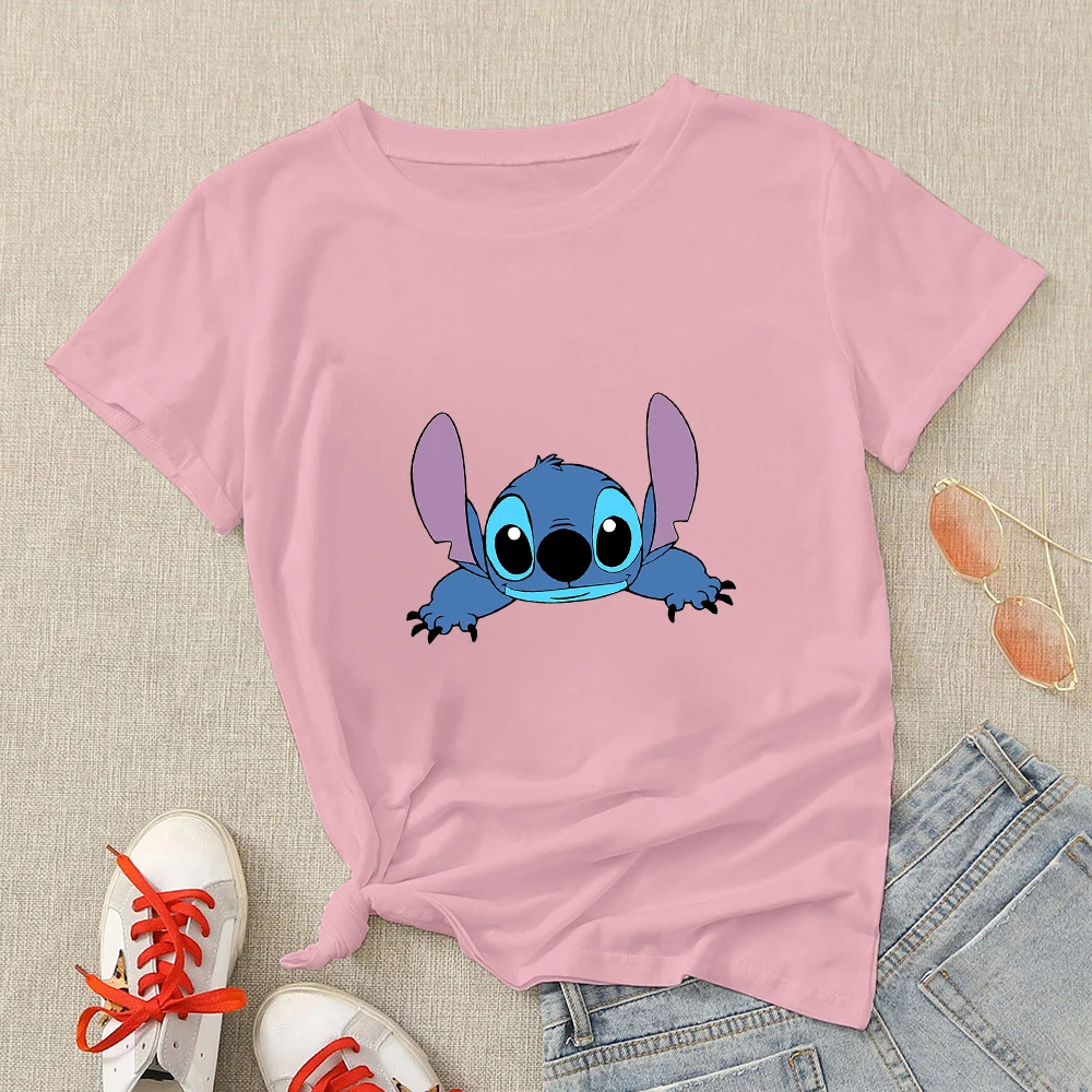 

Lilo Stitch Women Casual Shirt Short Sleeve Disney 7 Colors Streetwear Summer Oversize Tshirt Hipster Basic Cute Anime Y2k