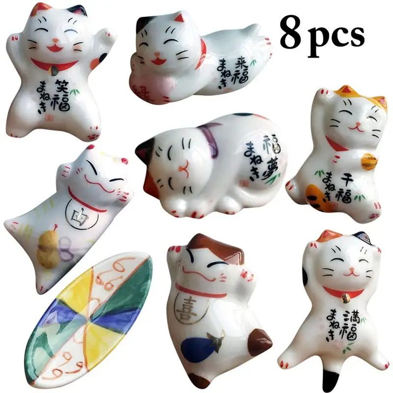 

8PCS Creative Fridge Magnet Cute Cartoon Lucky Cat Ingot Shape Refrigerator Magnet Board Magnet 3D Refrigerator Paste