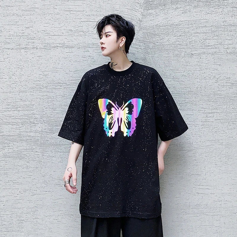 

Men butterfly colorful reflective short sleeve t shirt street style tee shirts men's summer hip hop graphic t shirts