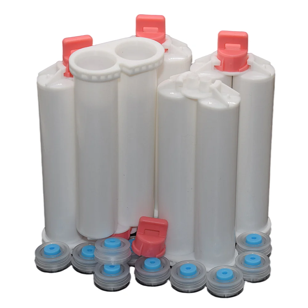 

5pc 50ml AB Glue Tube 1:1 Empty Double-Barrel Cartridge with Sealing Pistons Set for Round Type Back 50ml Glue Gun Caulking Guns