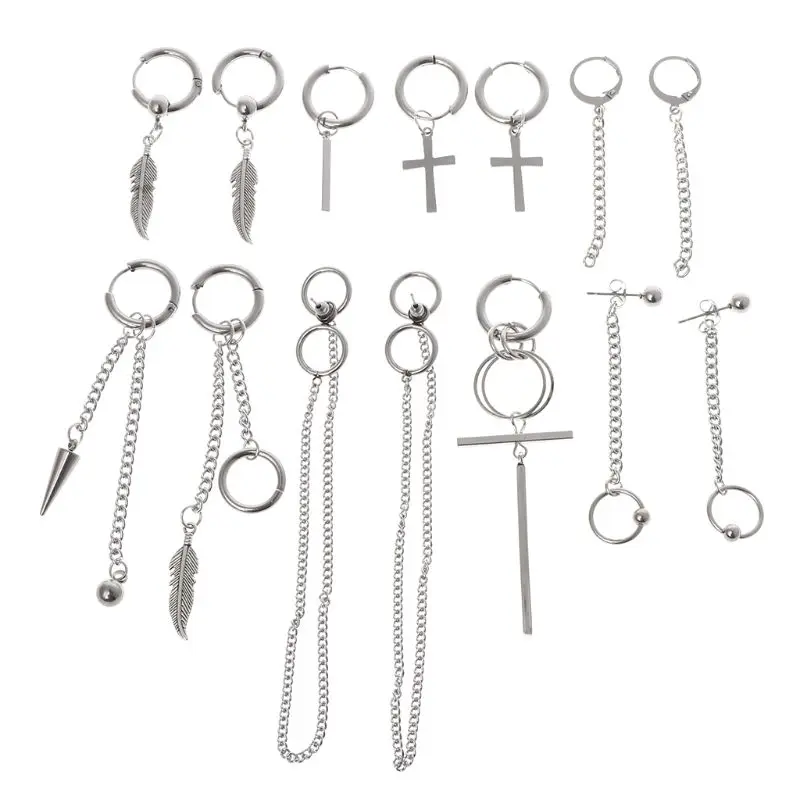 

14 Pcs/Set Trendy Jewelry Earrings Stainless Steel Korean Fashion Personality For Men Women Boys Party Decoration Hip Hop