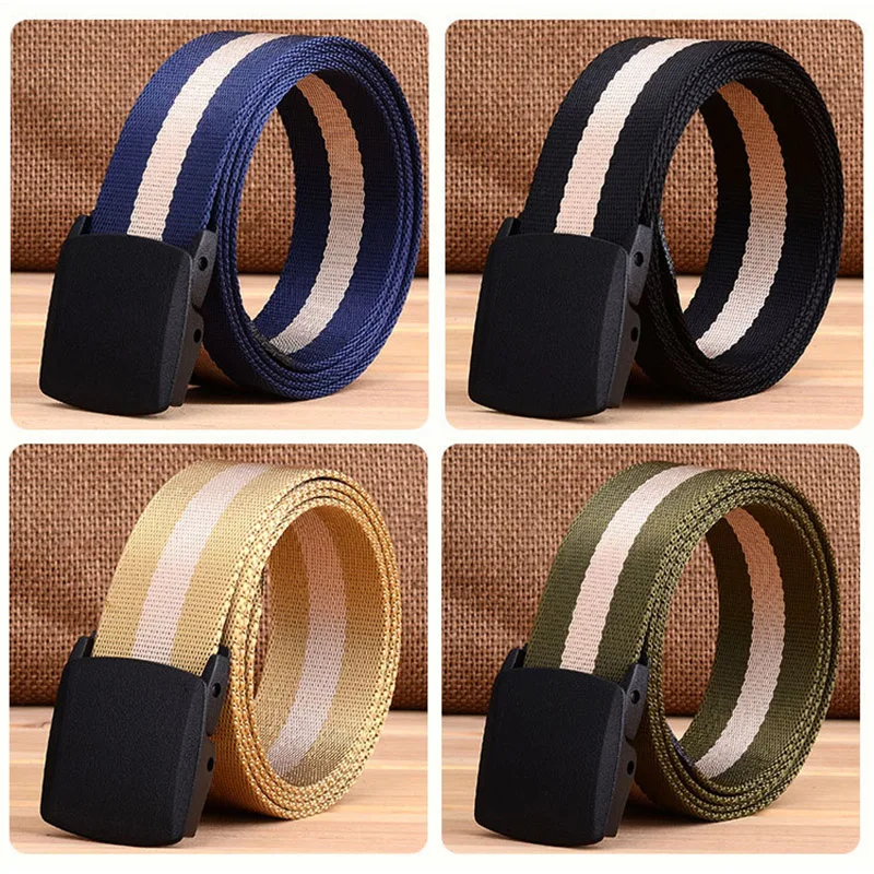 

Fashion Strips Nylon Breathable Men Women Waist Belt With Plastic Buckle ASD88