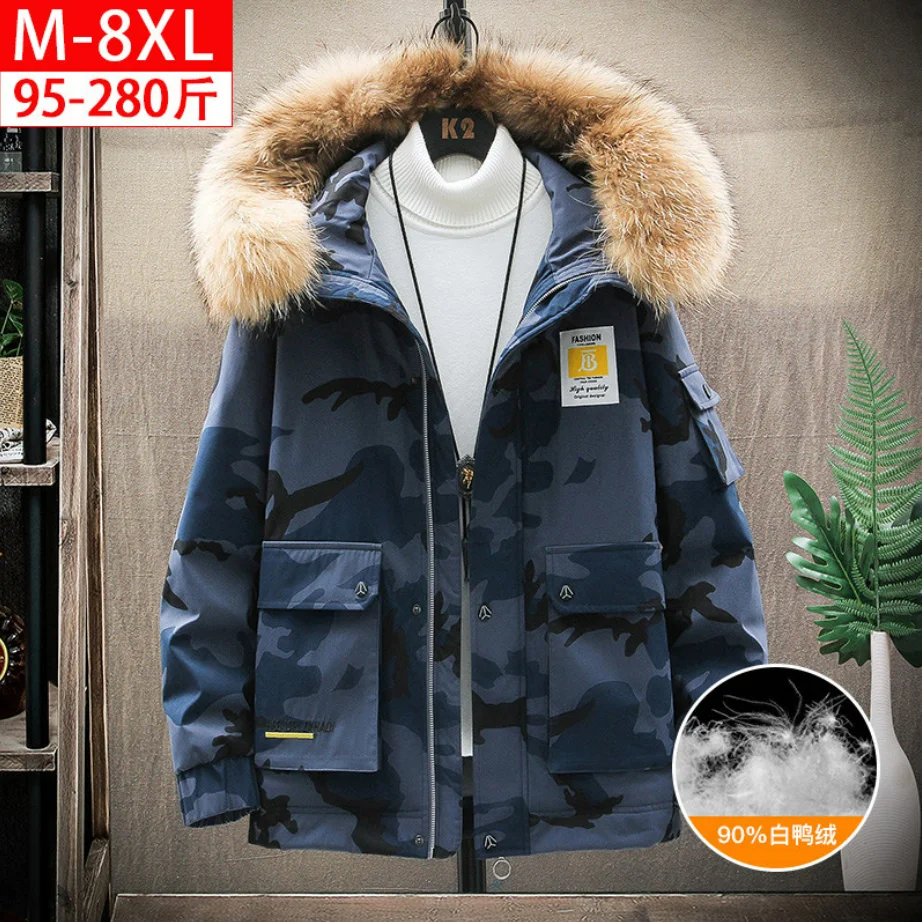 2021 Fashion Puffer Jacket Plus Fanny-Thick Warm Hooded  Camouflage Coat White Duck Down Male New Winter Down Jacket