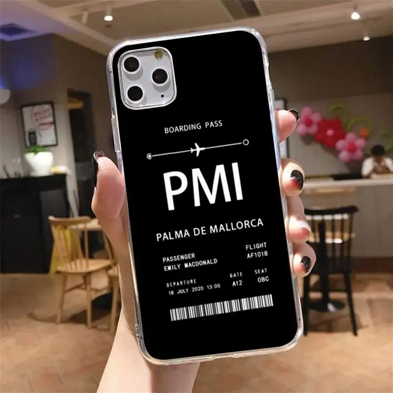 

Personalised Plane Ticket Phone Case Transparent for iPhone 6 7 8 11 12 s mini pro X XS XR MAX Plus cover funda shell