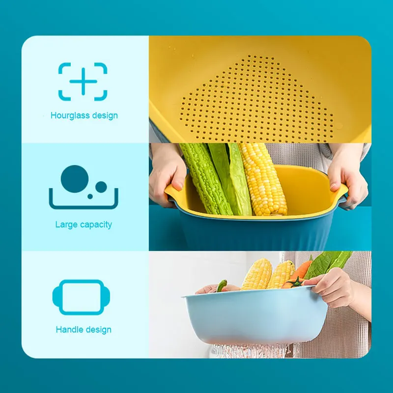 

Double Layer Fruit Strainer Balanced Washing Filter Fruit Vegetable Kitchen Basket Versatile Colander J8