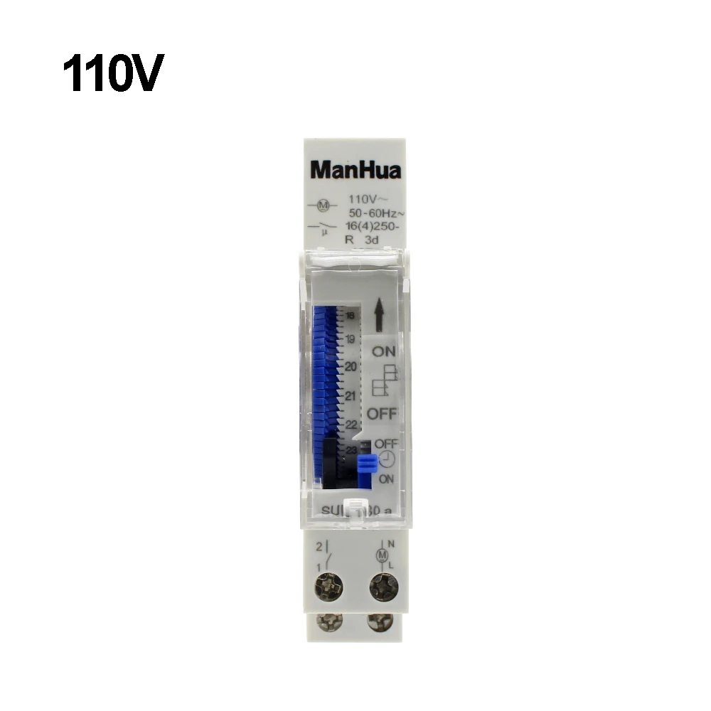 110V ManHua механический аналоговый переключатель времени 24 часа 110 V/220-240VAC механический программируемый переключатель времени на din-рейку SUL180a - Цвет: 110V